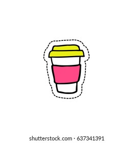 doodle icon. take away coffee cup, sticker