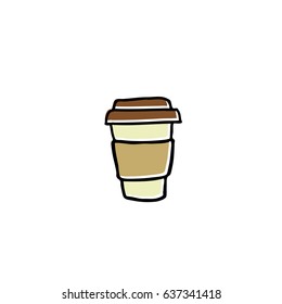 doodle icon. take away coffee cup, sticker