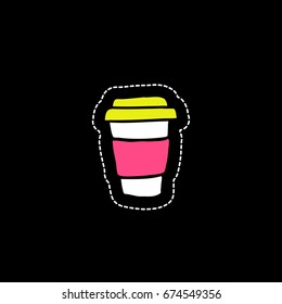 doodle icon. take away coffee cup, sticker