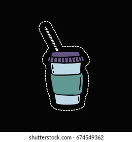 doodle icon. take away coffee cup, sticker