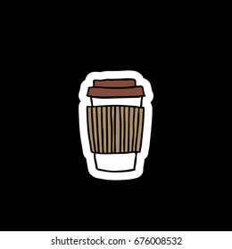 doodle icon. take away coffee cup, sticker