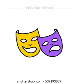 doodle icon. theatrical masks. Mardi Gras symbol. vector illustration