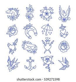 doodle icon. traditional tattoo flash set. vector illustration