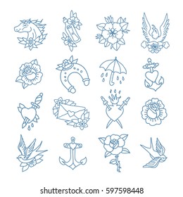 doodle icon. traditional tattoo flash set. vector illustration