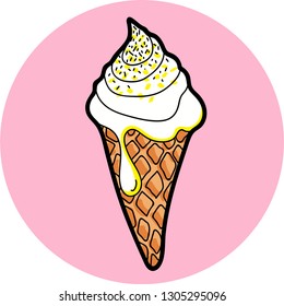 Doodle icon vector ice-cream. Colored illustration