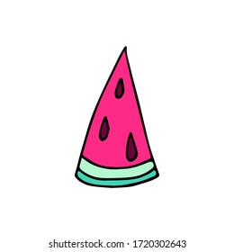 Doodle icon watermelon. Contour drawing of a watermelon isolated on a white background Vector illustration