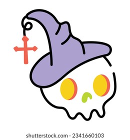 Doodle icon of witch skull 