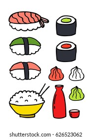 doodle icons. asian food sushi