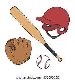 doodle icons. baseball set. vector illustration