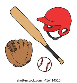 doodle icons. baseball set. vector illustration