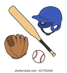 doodle icons. baseball set. vector illustration