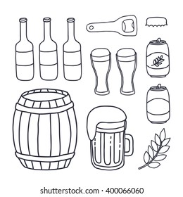 doodle icons. beer set. vector illustration