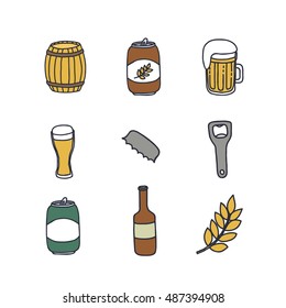 doodle icons. beer set. vector illustration