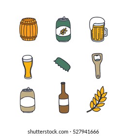 doodle icons. beer set. vector illustration