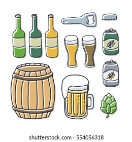 doodle icons. beer set. vector illustration