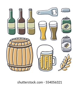 doodle icons. beer set. vector illustration