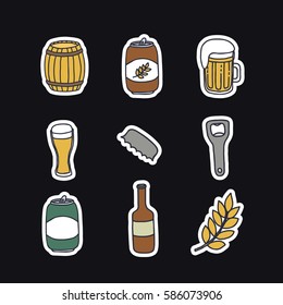 doodle icons. beer set. vector illustration