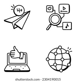 Doodle Icons of Business and Social Media 

