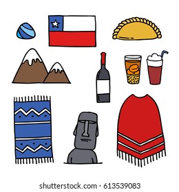 doodle icons. Chile. Chilean theme. vector illustration