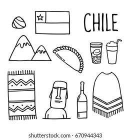 doodle icons. Chile. Chilean theme. vector illustration