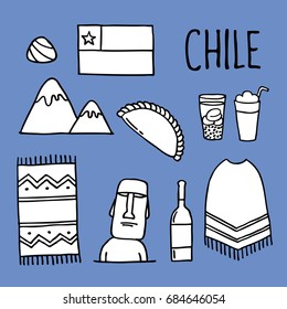 doodle icons. Chile. Chilean theme. vector illustration