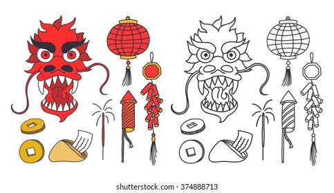 doodle icons. Chinese New Year. vector illustration