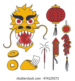 doodle icons. Chinese New Year. vector illustration