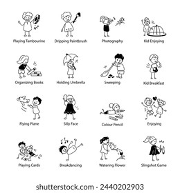 Doodle Icons Depicting School Kids Activities

