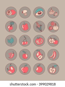 Doodle icons of fruits and vegetables