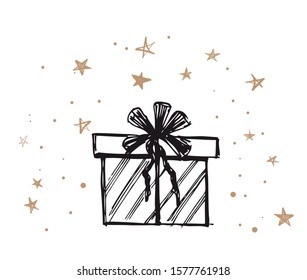 Doodle icons of gift box. Hand drawn elements.