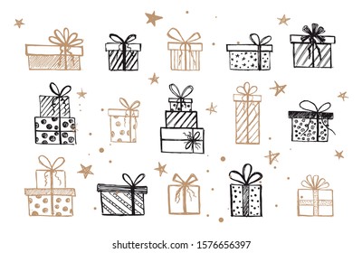 Doodle icons gift box set  Hand drawn elements 