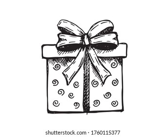 Doodle icons of gift box set. Hand drawn elements.	