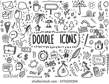 Doodle icons hand drawn vector set