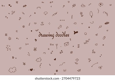 Doodle, Iconos, Dibujado a mano, Mínimo, Patrón, Fondo, Marrón, Lindo, Pequeño, Ilustración, Sutil, Boceto, Estético