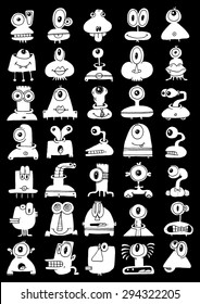 doodle icons illustration collection FUNNY MONSTERS strange big eye color S