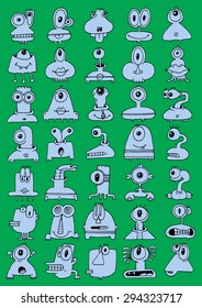 doodle icons illustration collection FUNNY MONSTERS strange big eye color L