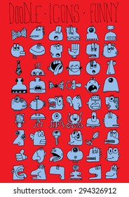 doodle icons illustration collection FUNNY monsters strange cartoon color N