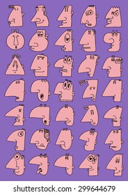 doodle icons illustration collection FUNNY FACES profiles color L