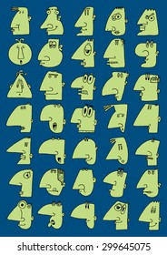 doodle icons illustration collection FUNNY FACES profiles color J