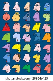 doodle icons illustration collection FUNNY FACES profiles color C