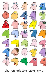 doodle icons illustration collection FUNNY FACES profiles color A