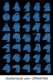 doodle icons illustration collection FUNNY FACES profiles color S
