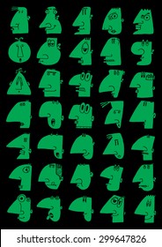 doodle icons illustration collection FUNNY FACES profiles color V