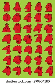 doodle icons illustration collection FUNNY FACES profiles color P
