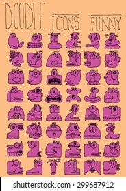 doodle icons illustration collection FUNNY MONSTERS aliens strange color V