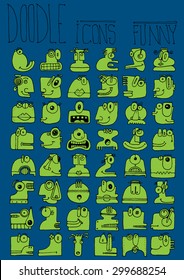 doodle icons illustration collection FUNNY MONSTERS aliens strange color T