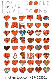 doodle icons illustration collection LOVE hearts romance signs color L