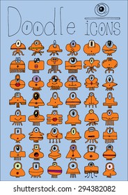 doodle icons illustration collection ONE EYED MONSTERS aliens jellyfish color V