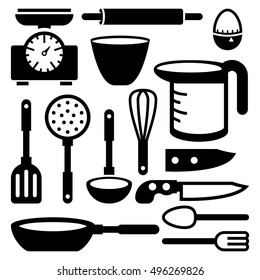 doodle icons. kitchen accessories and tools. vector illustration