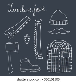doodle icons. lumberjack set. vector illustration